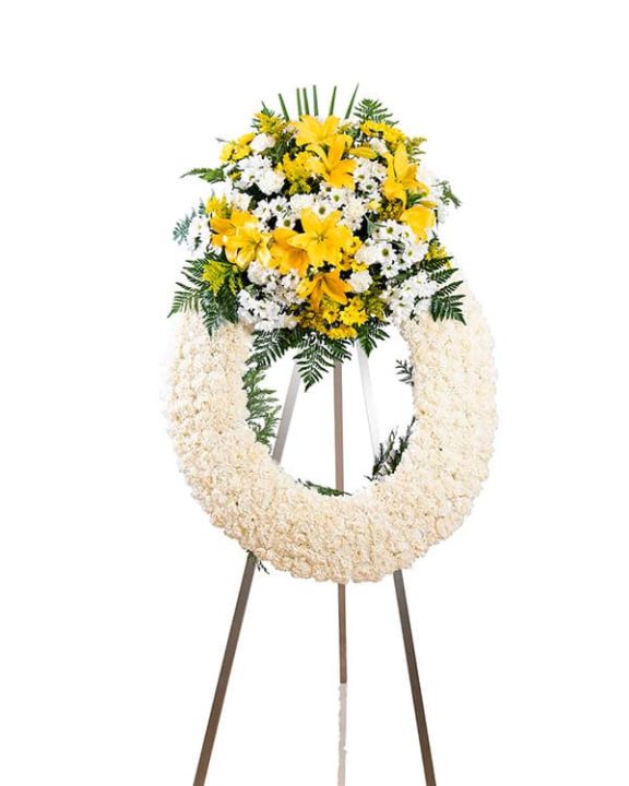 Corona Funeraria Blanca y Amarilla